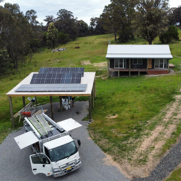 Off grid home and shed on green hill with solar supply in Geelong